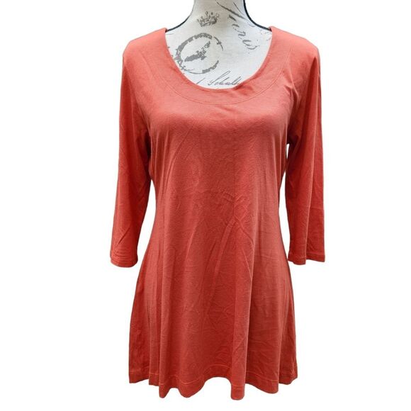 Peruvian Connection -329 Avignon Pima Cotton Tunic Red Top 3/4 Sleeve‎ Small - Picture 1 of 8
